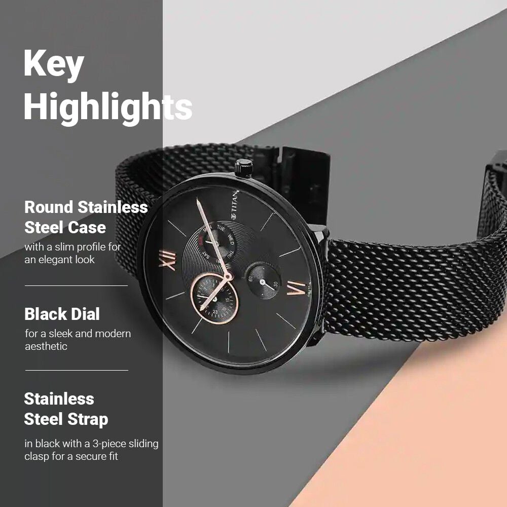 Buy Online Titan Men s Slimline Multifunction Watch with Elegant Weave Strap 1877nm01 Titan