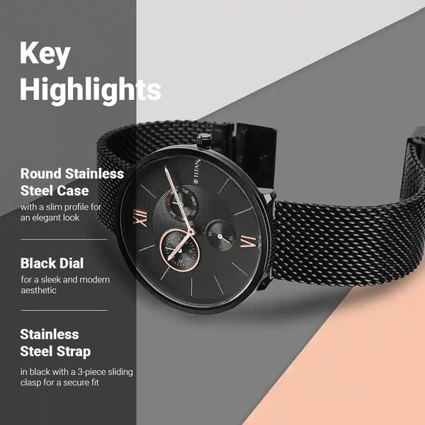 Titan Men's Slimline Multifunction Watch with Elegant Weave Strap - image number 2
