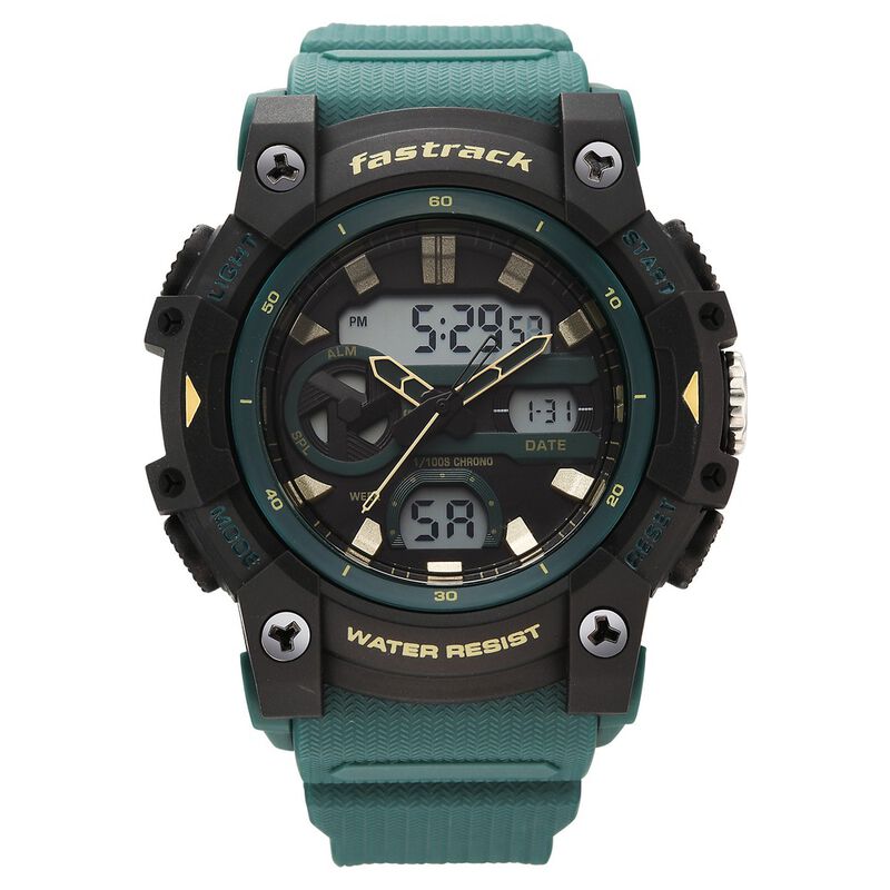 Fastrack StreetStyle Quartz Analog Digital Green Dial Green Polyether Strap Watch For Guys