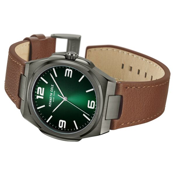 Kenneth Cole Quartz Analog Green Dial Brown Leather Strap Watch for Men - image number 2