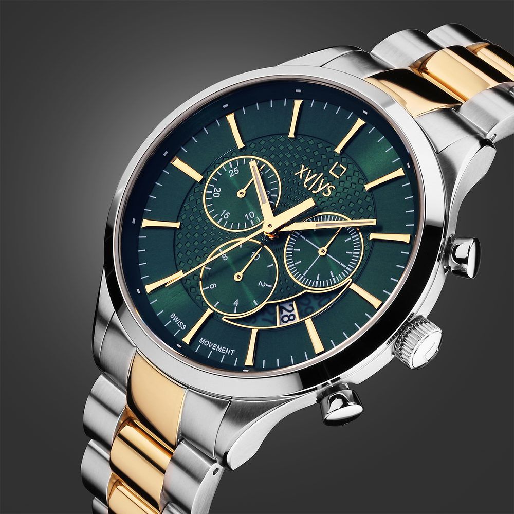 Buy Online Xylys Triumph Swiss Chronograph Stainless Steel Green Dial Watch for Men 40056bm01e Titan