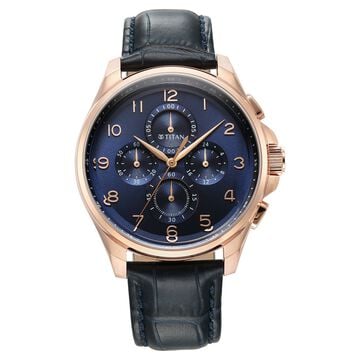 Titan Classic Chrono Blue Dial Leather Watch for Men