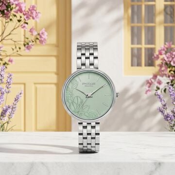 Poze Poze Quartz Analog Green Dial Silver Metal Strap Watch For Women