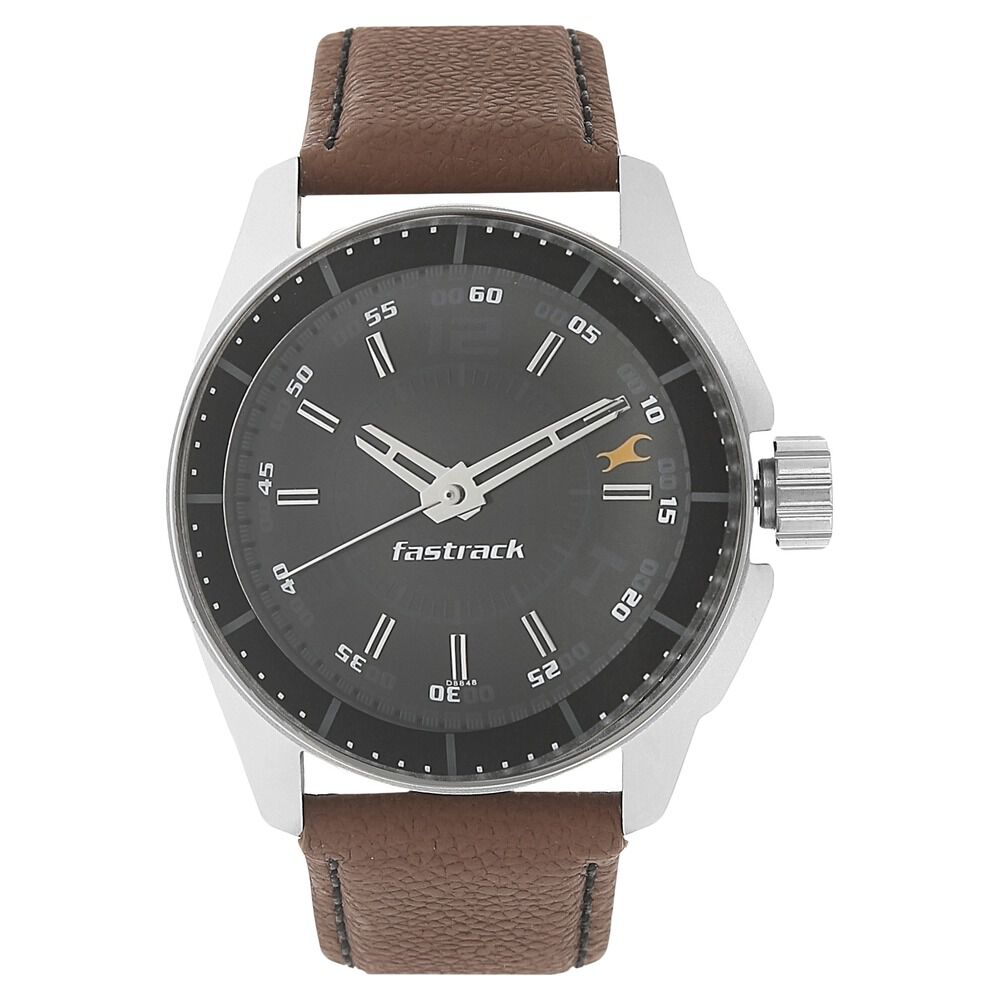 Buy Online Fastrack Quartz Analog Black Dial Leather Strap Watch