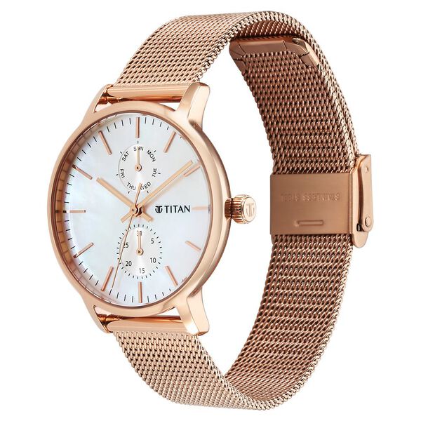 Titan Workwear Slimline Mother Of Pearl Dial Analog with Day and Date Stainless Steel Strap watch for Women - image number 2