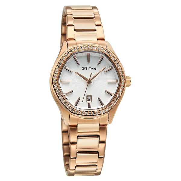 Titan Glamour Quartz Analog with Date Silver Dial Rose Gold Stainless Steel Strap Watch For Women - image number 1