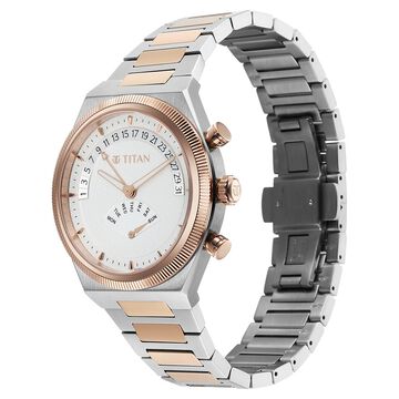 Titan Micromotors Analog with Retrograde Day and Date and Silver Dial Dual Tone Pink Stainless Steel Strap Watch for Men