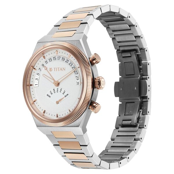 Titan Micromotors Analog with Retrograde Day and Date and Silver Dial Dual Tone Pink Stainless Steel Strap Watch for Men - image number 4