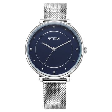 Titan Purple Stackables Quartz Analog Blue Dial Stainless Steel Strap Watch for Women