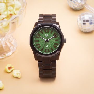Vyb Horizon By Fastrack Quartz Analog Green Dial Metal Strap Watch For Guys