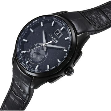 Xylys Swiss Chronograph Black Leather Strap Aventurine Dial Watch For Men