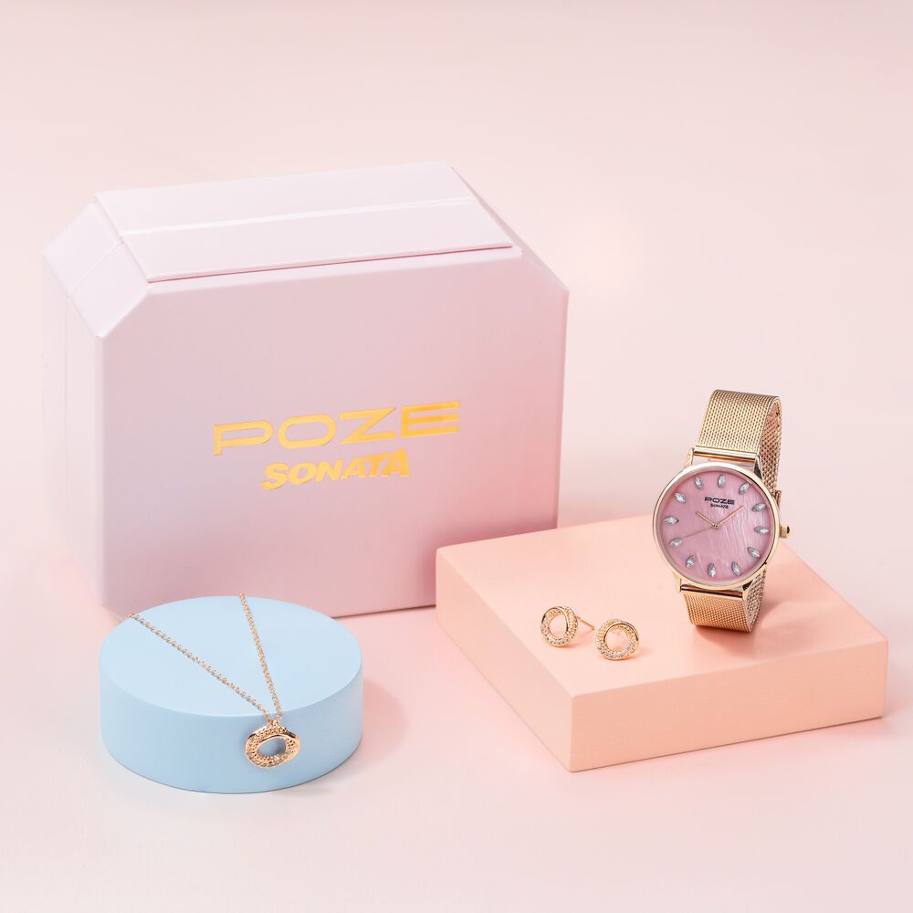 Sonata Poze Quartz Analog Pink Dial Metal Strap Watch For Women-image-15