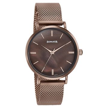 Sonata Quartz Analog Brown Dial Brown Stainless Steel Strap Watch For Women