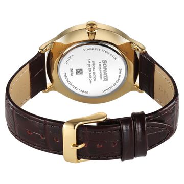 Sonata Gold Quartz Analog Regal Maroon With Gold Coin Dial Brown Leather Strap Watch For Men