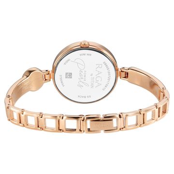 Titan Raga Power Pearls Quartz Analog Rose Gold Dial Metal Strap with pearl Watch for Women