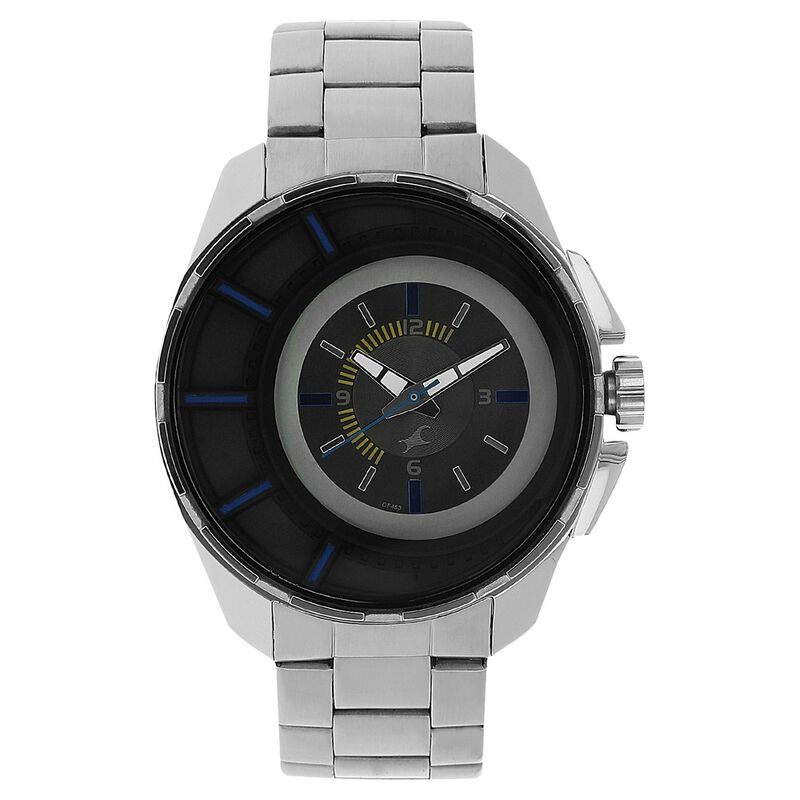 Fastrack Quartz Analog Black Dial Stainless Steel Strap Watch for Guys