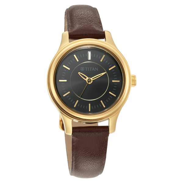 Titan Quartz Analog Black Dial Leather Strap Watch for Women - image number 0