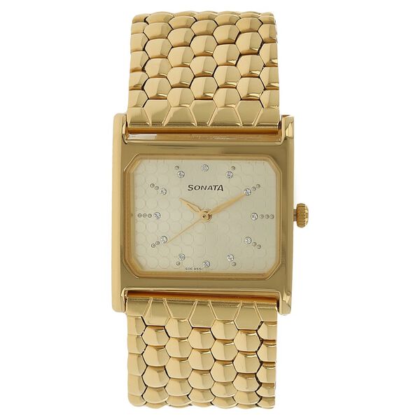 Sonata Glamors Champagne Dial Women Watch With Stainless Steel Strap - image number 0