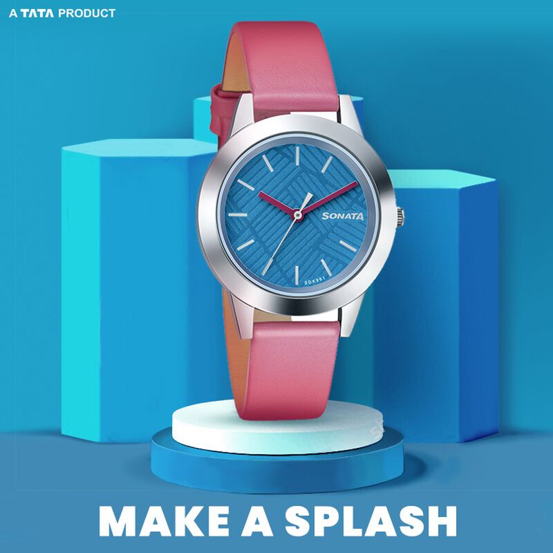 Sonata Splash Blue Dial Women Watch With Leather Strap