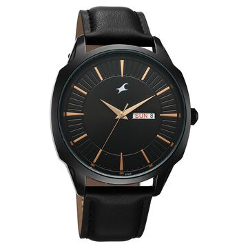 Fastrack Stunners Quartz Analog Black Dial Black Leather Strap Watch For Guys