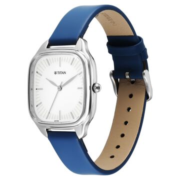 Titan Workwear Quartz Analog Beige Dial Blue Leather Strap Watch For Women