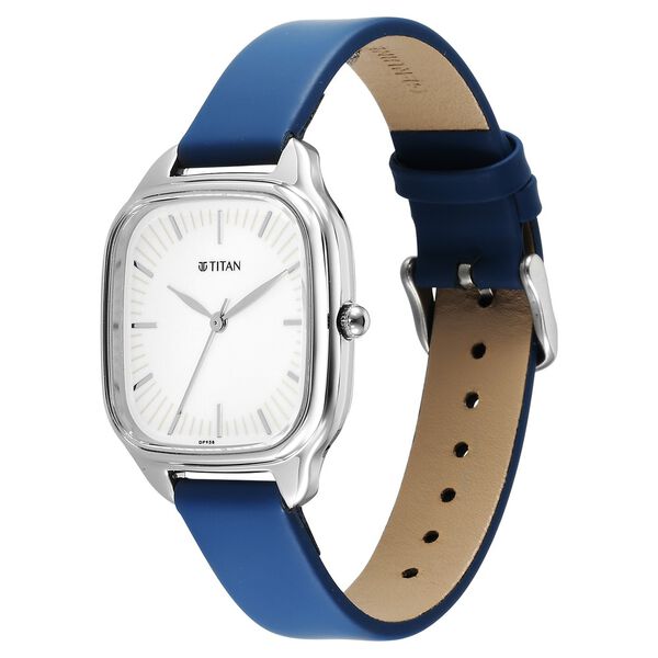 Titan Workwear Quartz Analog Beige Dial Blue Leather Strap Watch For Women - image number 2