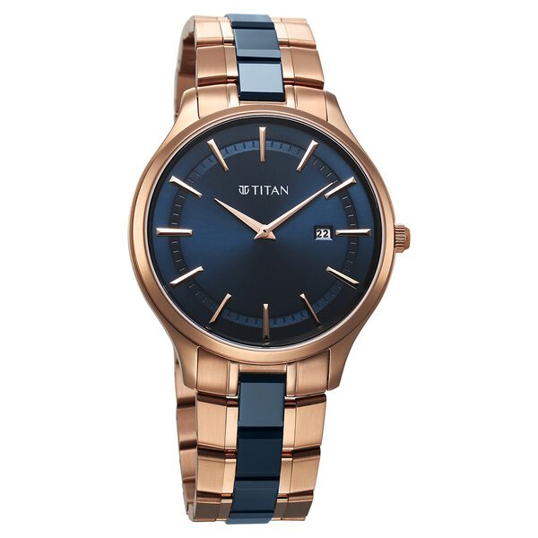 Titan Slim Ceramic Fusion Quartz Analog with Date Blue Dial Stainless Steel Strap Watch For Men - image number 1