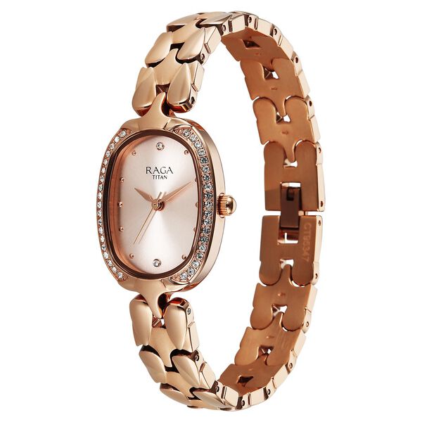 Titan Raga Showstopper Quartz Analog Rose Gold Dial Rose Gold Metal Strap Watch For Women - image number 2