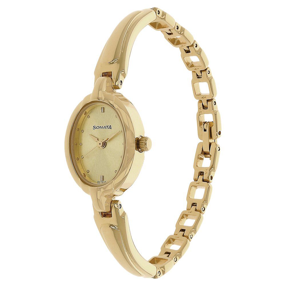 Buy Online Sonata Quartz Analog Champagne Dial Metal Strap Watch