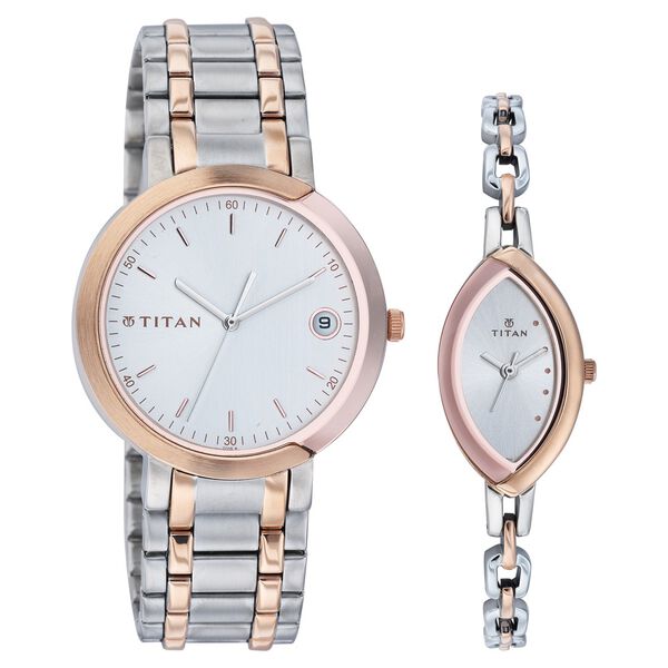 Titan Quartz Analog Silver Dial Watch for Couple - image number 0