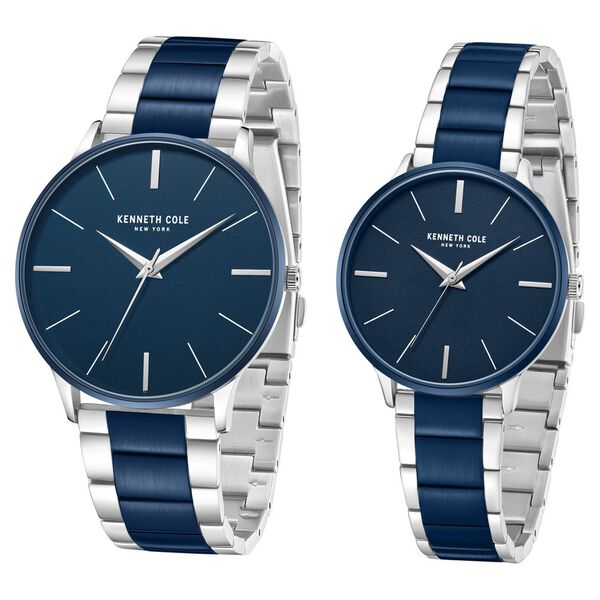 Kenneth Cole Quartz Analog Blue Dial Two Toned Stainless Steel Strap Watch For Couple - image number 1