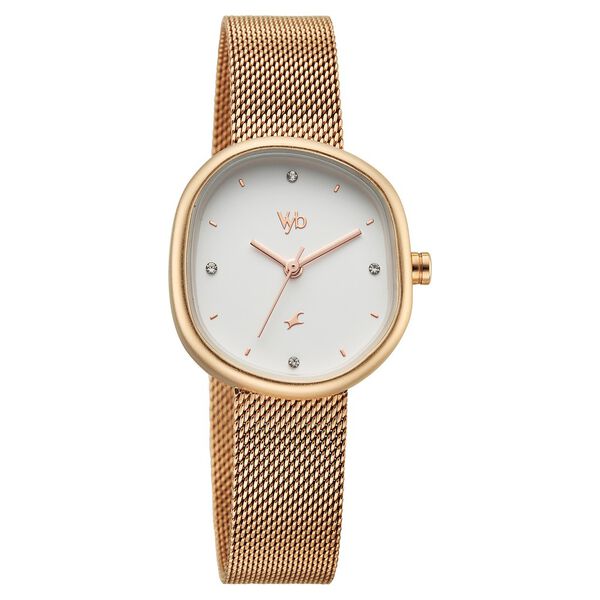 Vyb Muse By Fastrack Quartz Analog White Dial Rose Gold Stainless Steel Strap Watch For Girls - image number 2