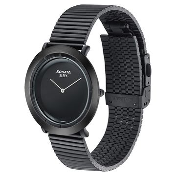 Sonata Sleek Black Dial Black-Tone Metal Bracelet Watch