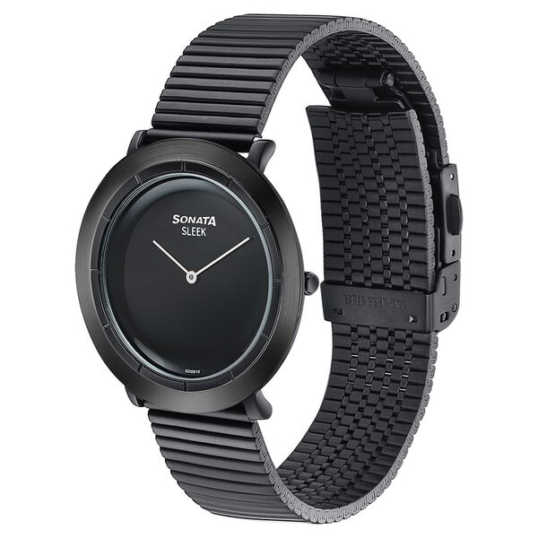 Sonata Sleek Black Dial Black-Tone Metal Bracelet Watch - image number 2