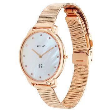 Titan Edge Metal Ladies Allure Quartz Analog Mother Of Pearl Round Dial Rose Gold Stainless Steel Strap Watch For Women