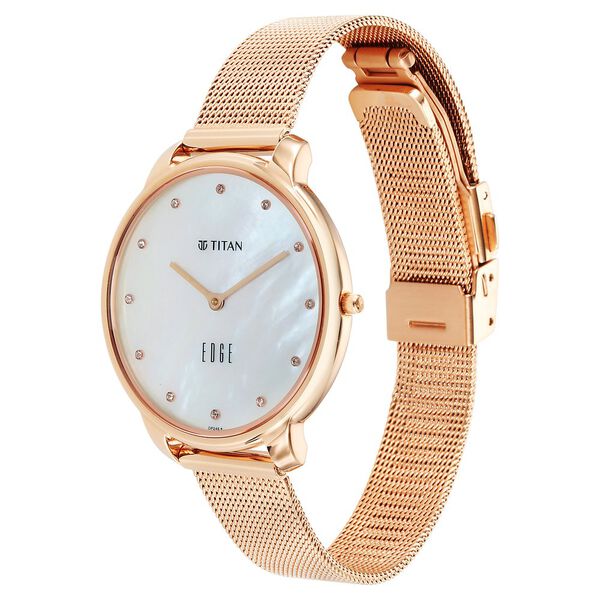 Titan Edge Metal Ladies Allure Quartz Analog Mother Of Pearl Round Dial Rose Gold Stainless Steel Strap Watch For Women - image number 3