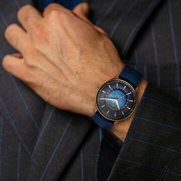 Titan Stellar Analog with Earth Disc and Blue Dial Blue Leather Strap Watch for Men