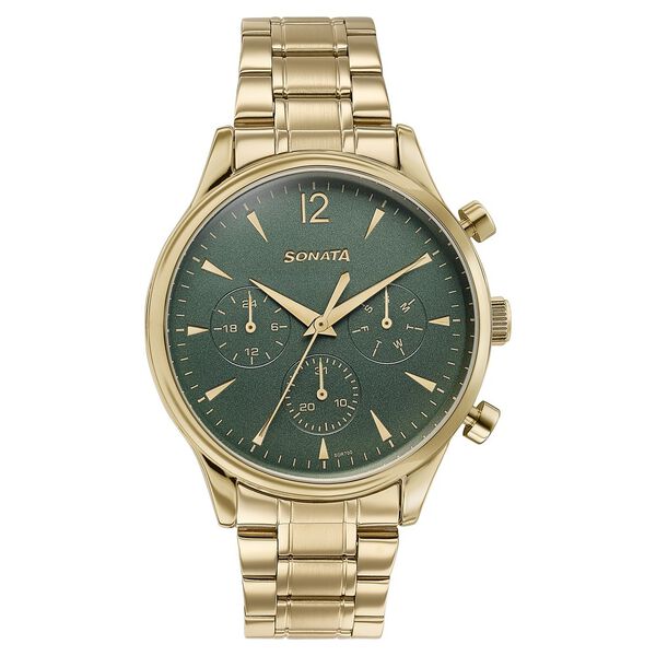 Sonata Wedding Edit Quartz Multifunction Green Dial Stainless Steel Strap Watch For Men - image number 0
