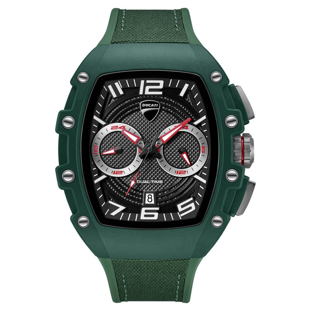 Ducati Quartz Multifunction Black Dial Green Silicone Strap Watch For Men-image-5