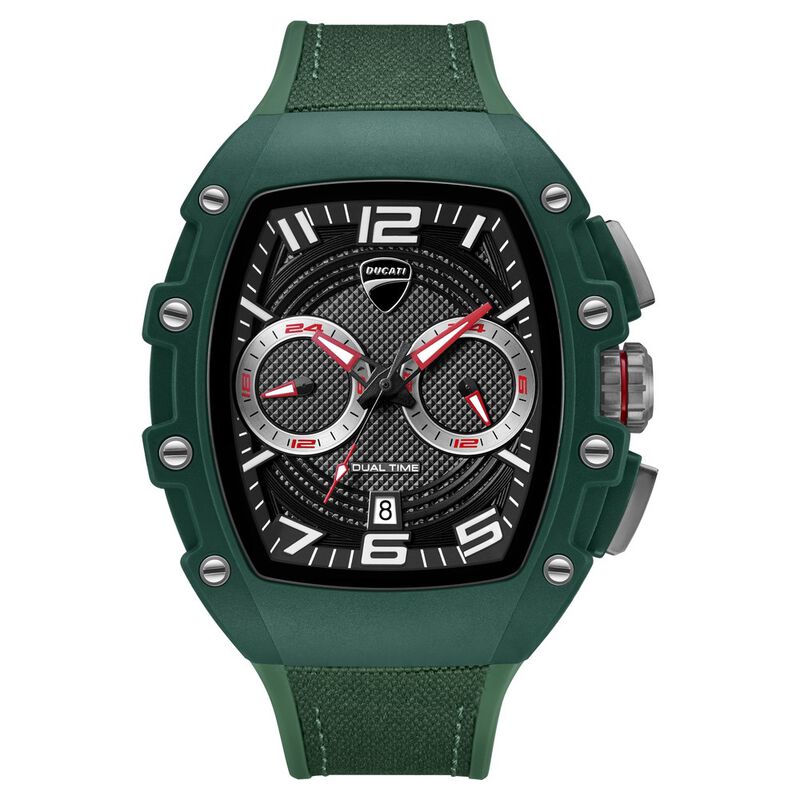 Ducati Quartz Multifunction Black Dial Green Silicone Strap Watch For Men