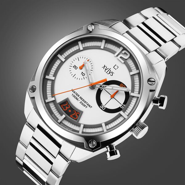 Xylys Swiss Chronograph Silver Stainless Steel Strap White Dial Watch For Men - image number 1