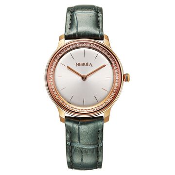 Titan Nebula Lustre 18 Karat Gold Quartz Analog Silver Dial Grey Leather Strap Watch For Women