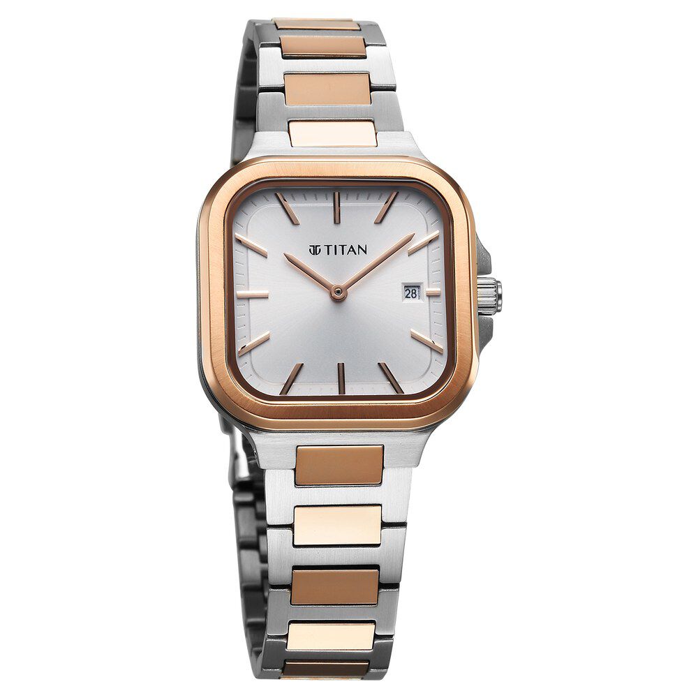 s Buy Online Titan Slim Square Quartz Analog with Date Silver Dial
