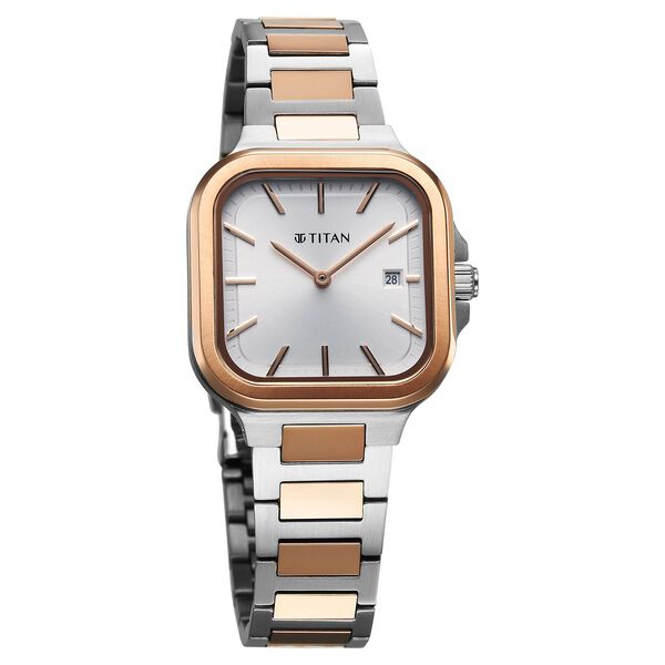 Titan Slim Square Quartz Analog with Date Silver Dial With Two Toned Color Stainless Steel Strap Watch For Women - image number 1