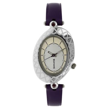 Sonata Quartz Analog Silver Dial Leather Strap Watch for Women
