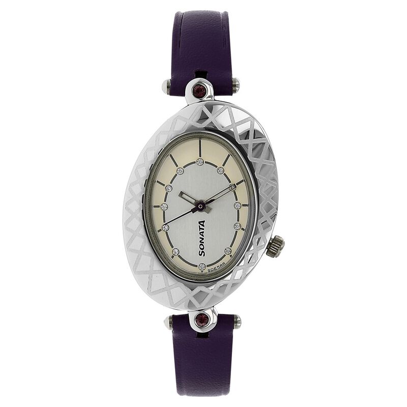 Sonata Quartz Analog Silver Dial Leather Strap Watch for Women
