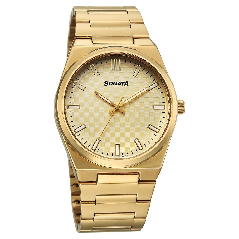 Sonata Festive Quartz Analog Golden Dial Metal Strap Watch For Men-image-44