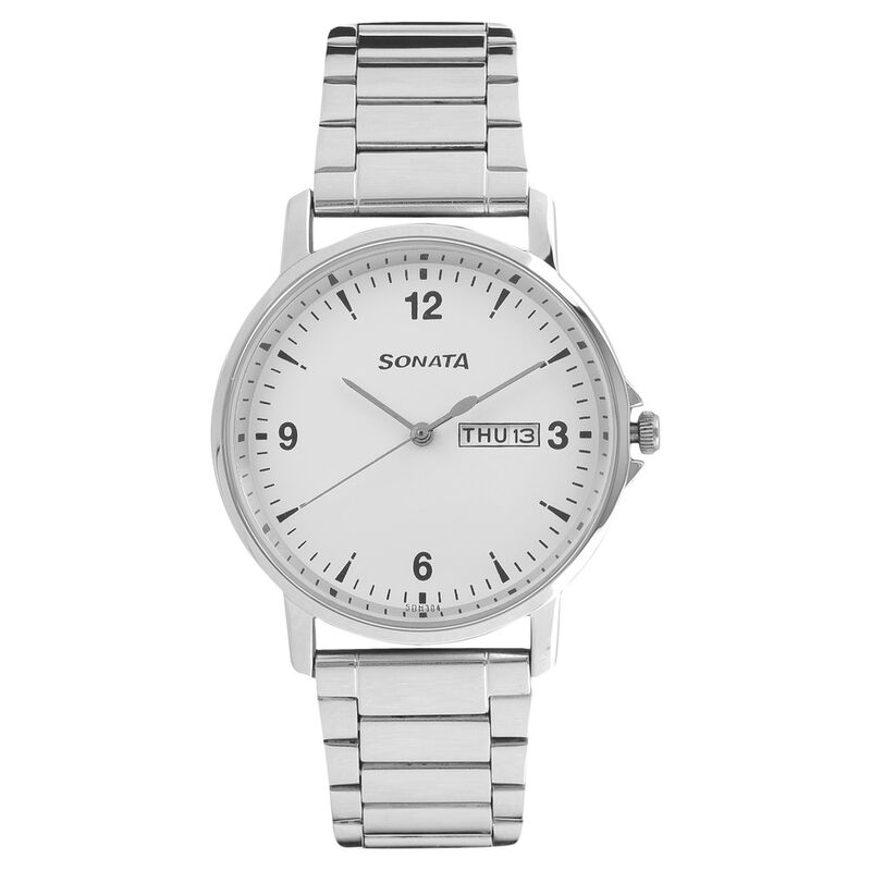 Sonata Quartz Analog with Day and Date White Dial Stainless Steel Strap Watch for Men - image number 0