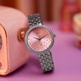 Vyb Starlet By Fastrack Quartz Analog Silver Dial Rose Gold Metal Strap Watch For Girls