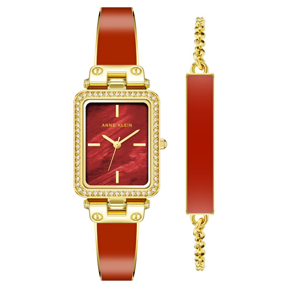Anne Klein Quartz Analog Red Dial Stainless Steel Strap Watch for Women